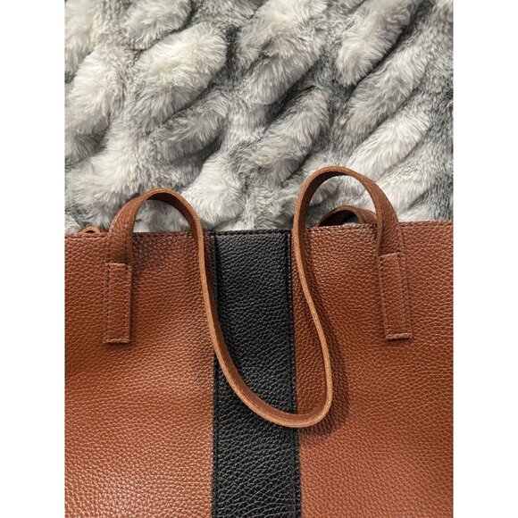 Vince Camuto Vegan Leather Tote Laptop Bag Brown Black Stripe Shopper 11 X 17 - Picture 6 of 8
